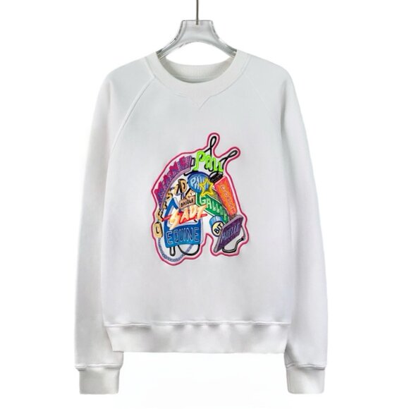 J19247 Hermes White graffiti letter embroidered cotton round neck long-sleeved s